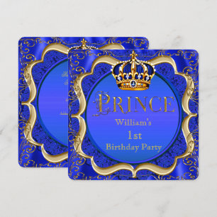 Invitación Príncipe Niño Cumpleaños 1er Cumpleaños Azul Real 