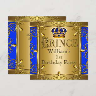 Invitación Príncipe niño cumpleaños 1er cumpleaños azul real 