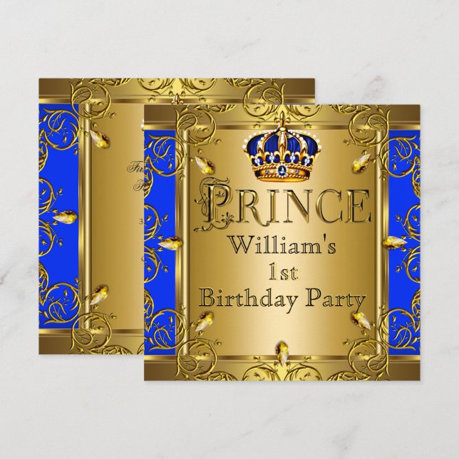Invitación Príncipe niño cumpleaños 1er cumpleaños azul real  (Anverso / Reverso)