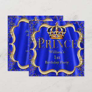 Invitación Príncipe Niño Cumpleaños 1er Cumpleaños Azul Real