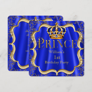 Invitación Príncipe niño cumpleaños 1er cumpleaños corona azu