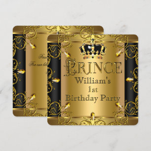 Invitación Príncipe niño cumpleaños 1er cumpleaños corona neg