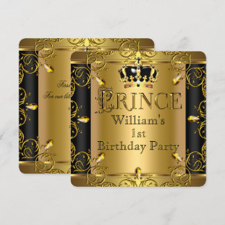 Invitación Príncipe niño cumpleaños 1er cumpleaños corona neg