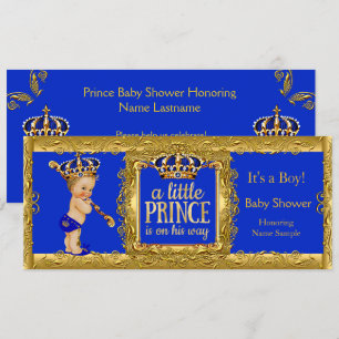 Invitación Príncipe niño de camino Azul Real Oro Rubio Niño
