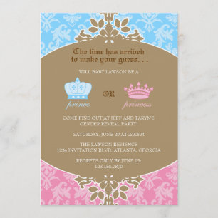 Invitación Príncipe o princesa Damask Gender Reveal Party