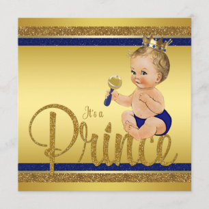 Invitación Príncipe Purpurina Royal Blue Gold Baby Shower