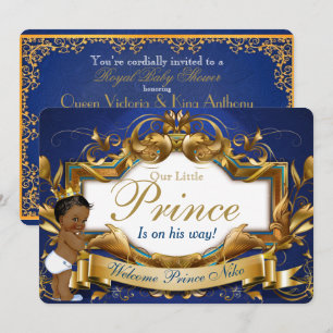 Invitación Príncipe Real Africano Fantasía Azul Real y Dorado
