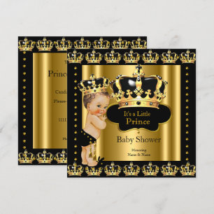 Invitación Príncipe Real Baby Shower Black Gold Crown