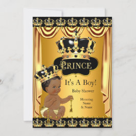 Invitación Príncipe Real Baby Shower Black Gold Etnia Boy
