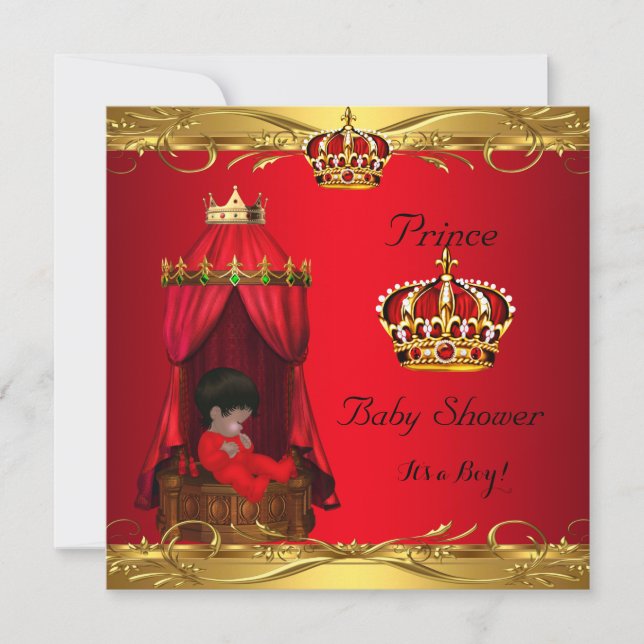 Invitación Príncipe Real Baby Shower Boy Regal Corona Roja (Anverso)