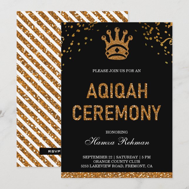 Invitación Príncipe Real Corona de Oro Aqiqah (Anverso / Reverso)