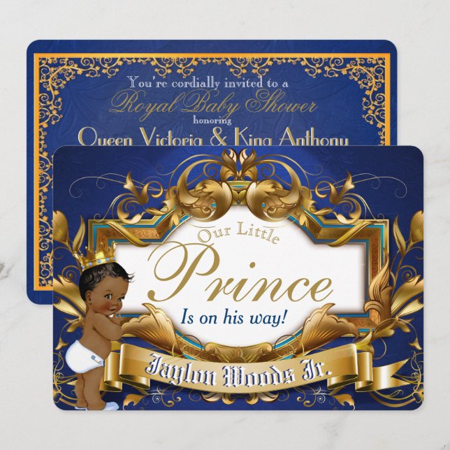 Invitación Príncipe Real de África Fancy Royal Blue and Gold  (Anverso / Reverso)