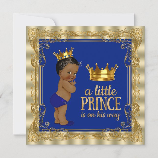 Invitación Príncipe Real de Oro Azul de la Etnia Baby Shower (Anverso)