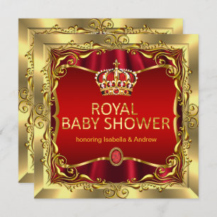 Invitación Príncipe Real o Princesa Baby Shower Oro Rojo