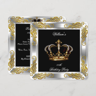 Invitación Príncipe Rey Hombres Cumpleaños Negro Plata