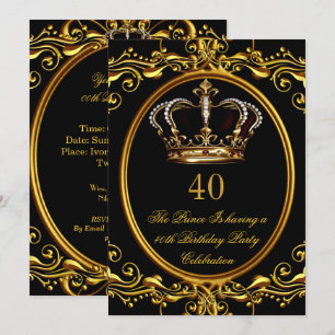 Invitación Príncipe Rey Oro Corona Negra Real Cumpleaños 3