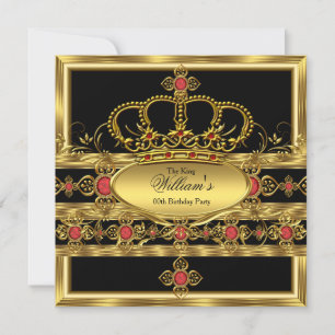 Invitación Príncipe Rey Oro Real Corona Roja Fiesta de Cumple