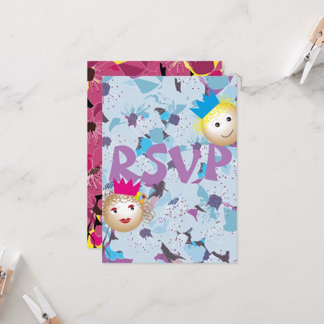 Invitación príncipe y princesa en cuento de hadas, flor flora (Anverso/Reverso In Situ)