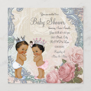 Invitación Príncipe y princesa étnicos Twin Baby Shower