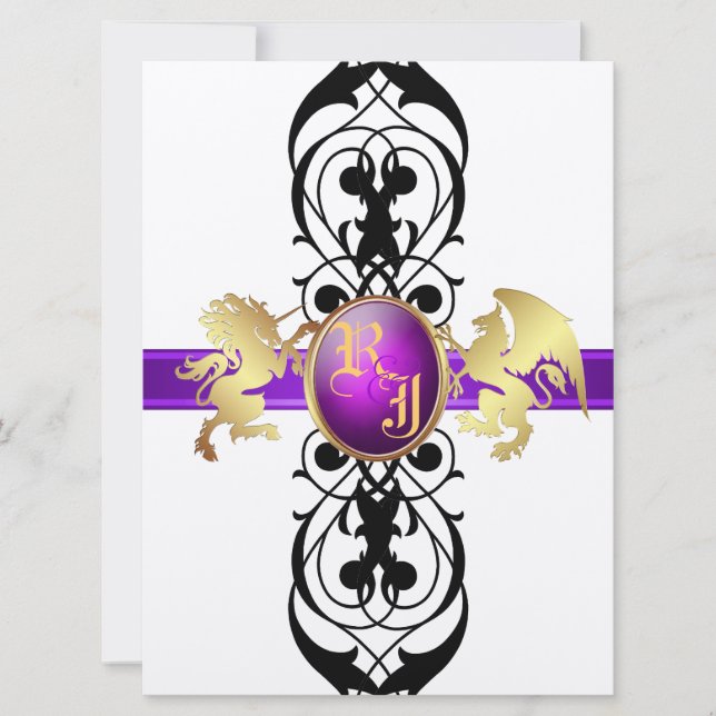 Invitación Príncipe y Princesa Purple Gold Champaña 6x8 (Anverso)