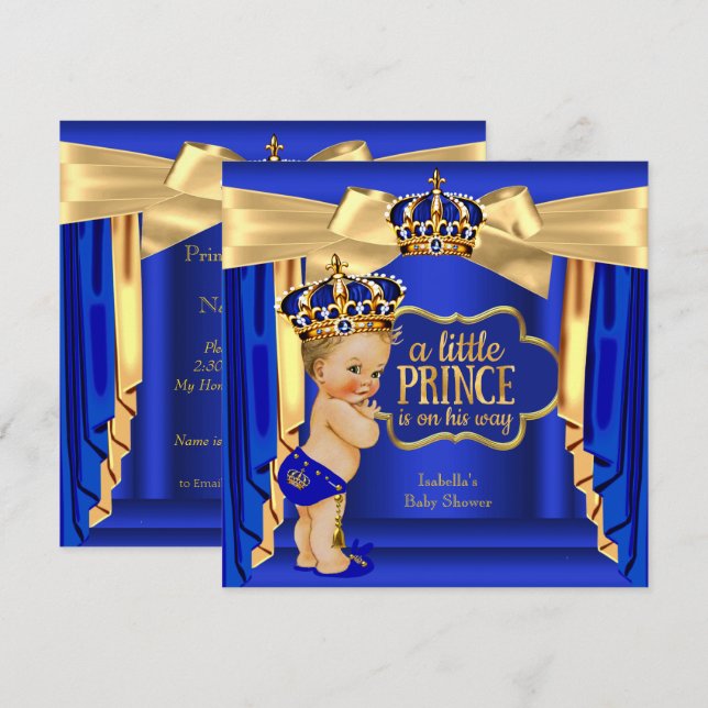 Invitación Príncipes azules reales Baby Shower Rubia de la Co (Anverso / Reverso)