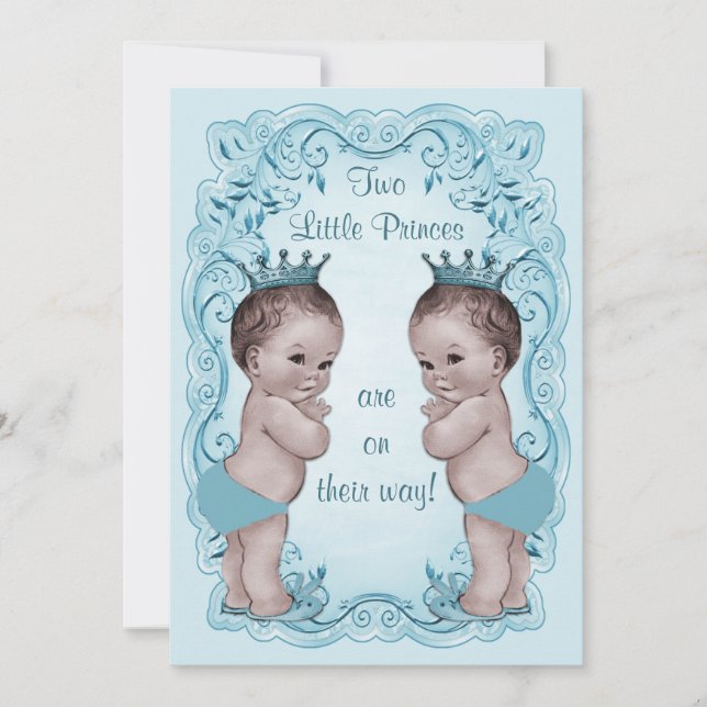 Invitación Príncipes Boy Twins Ornate Blue Baby Shower del (Anverso)