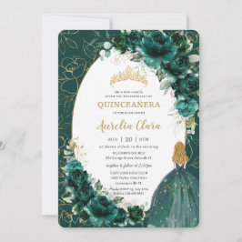 Invitación Príncipes de la rubia floral verde esmeralda