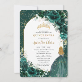Invitación Príncipes de la rubia floral verde esmeralda