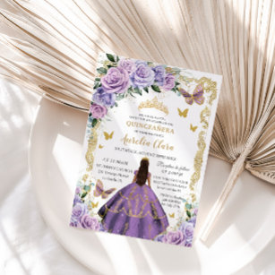 Invitación Príncipes de oro floral Rosa Lilac púrpura