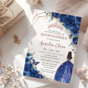Invitación Príncipes florales azules reales de Quinceañera