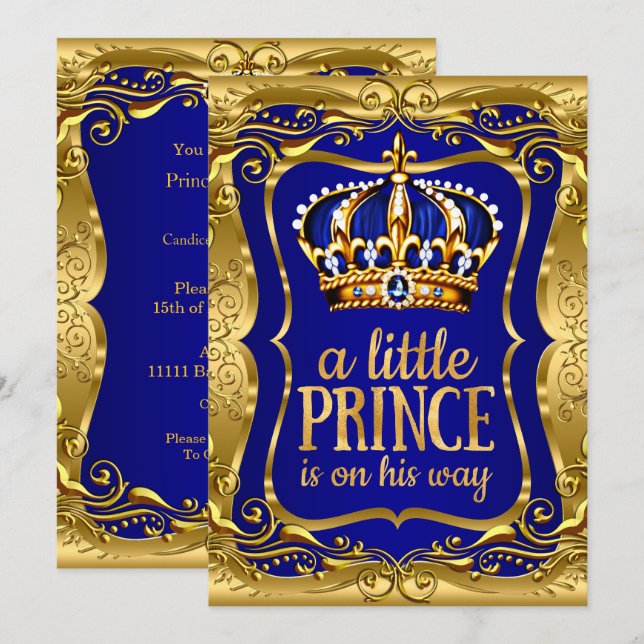 Invitación Principito camino a Baby Shower Gold Blue (Anverso / Reverso)