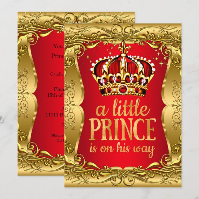 Invitación Principito camino Baby Shower Gold Red (Anverso / Reverso)