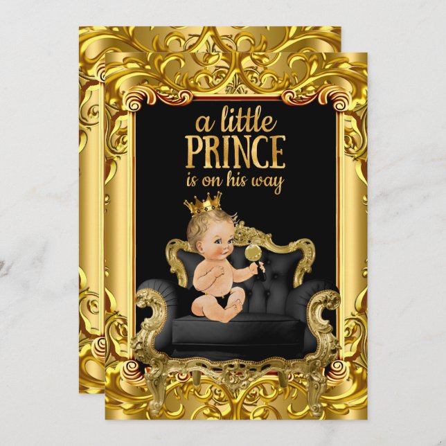 Invitación Principito en un bebé con Baby Shower en trono (Anverso / Reverso)