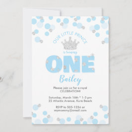 Invitación Principito Primer cumpleaños Luz Azul Plata