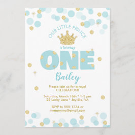 Invitación Principito Primer cumpleaños Oro Azul
