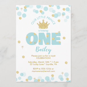 Invitación Principito Primer cumpleaños Oro Azul
