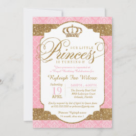 Invitación Principito Real Rosa y Oro Cumpleaños