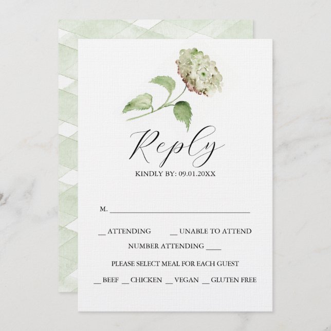 Invitación Printable Hydrangea Wedding RSVP Cards (Anverso / Reverso)