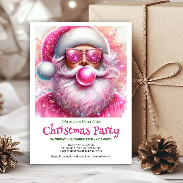 Invitación Printable Pink Santa Bubble Gum Funny Christmas  (Printable Pink Santa Bubble Gum Funny Christmas Invitation

)