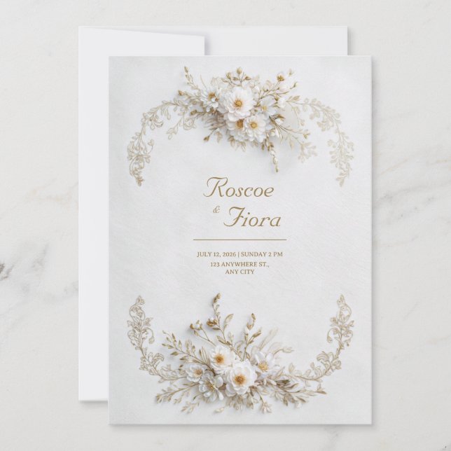 Invitación Pristine White Floral Gold Vine Elegant Wedding (Anverso)