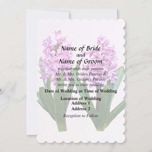 Invitación Productos de boda dúo de jacinto rosa (Anverso)