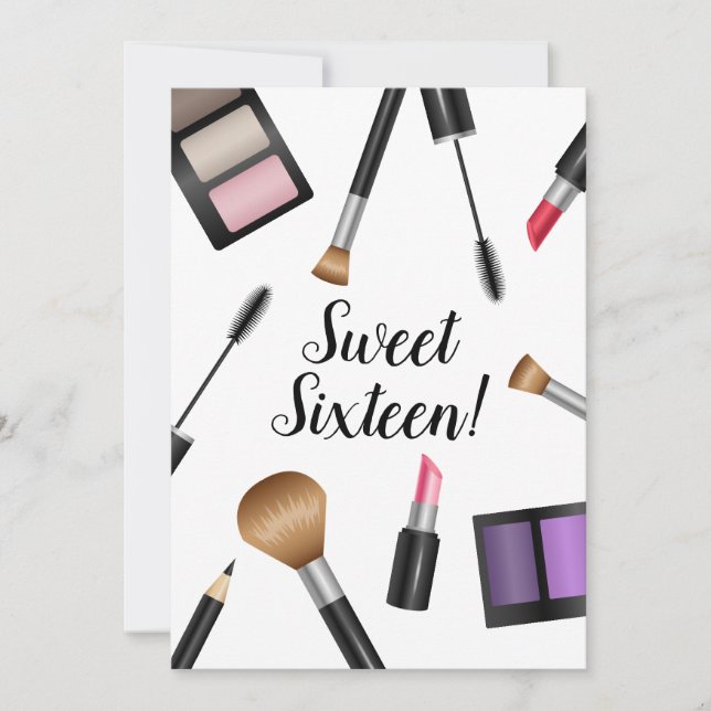 Invitación Productos de Maquillaje Fiesta de Cumpleaños Dulce (Anverso)
