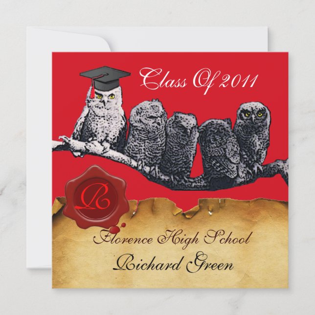 INVITACIÓN PROFESOR OWL GRADUATION PARCHMENT WAX SEAL MONOGRA (Anverso)