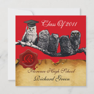 INVITACIÓN PROFESOR OWL GRADUATION PARCHMENT WAX SEAL MONOGRA