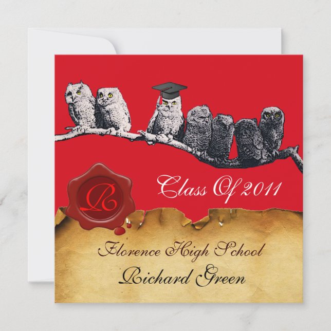 INVITACIÓN PROFESOR OWL GRADUATION PARCHMENT WAX SEAL MONOGRA (Anverso)