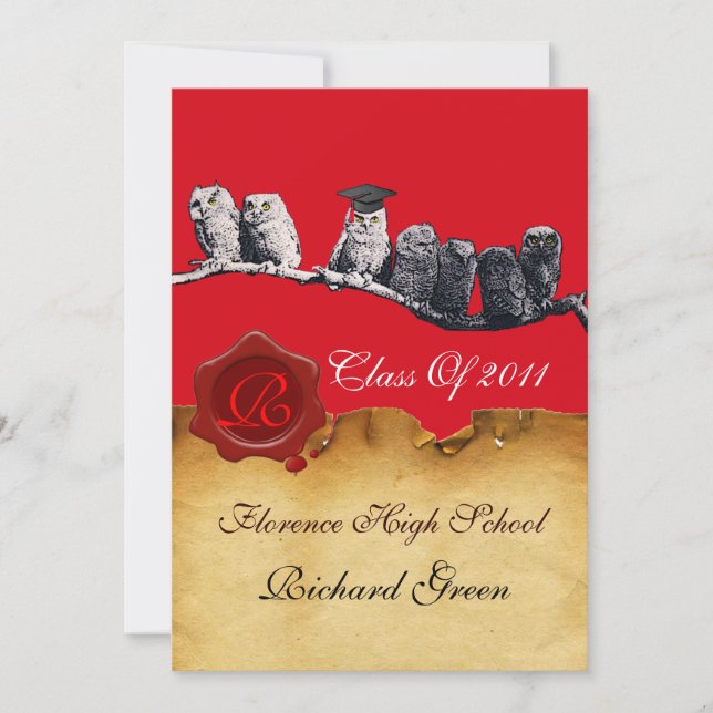 INVITACIÓN PROFESOR OWL GRADUATION PARCHMENT WAX SEAL MONOGRA (Anverso)