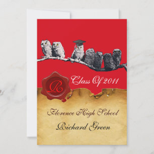 INVITACIÓN PROFESOR OWL GRADUATION PARCHMENT WAX SEAL MONOGRA