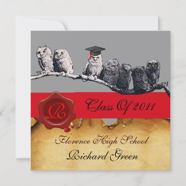 INVITACIÓN PROFESOR OWL GRADUATION PARCHMENT WAX SEAL MONOGRA (Anverso)