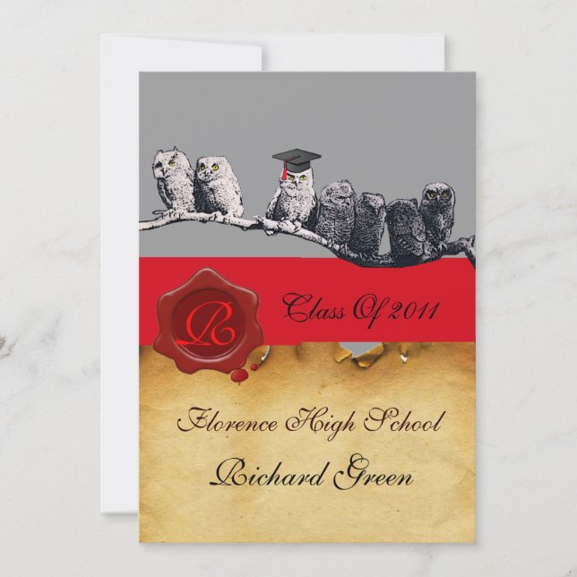 INVITACIÓN PROFESOR OWL GRADUATION PARCHMENT WAX SEAL MONOGRA (Anverso)