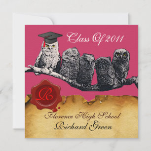INVITACIÓN PROFESOR OWL GRADUATION PARCHMENT WAX SEAL MONOGRA